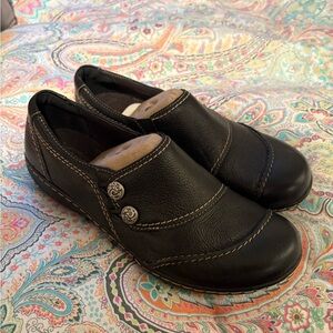 Clarks Black Leather Slip-On Shoes